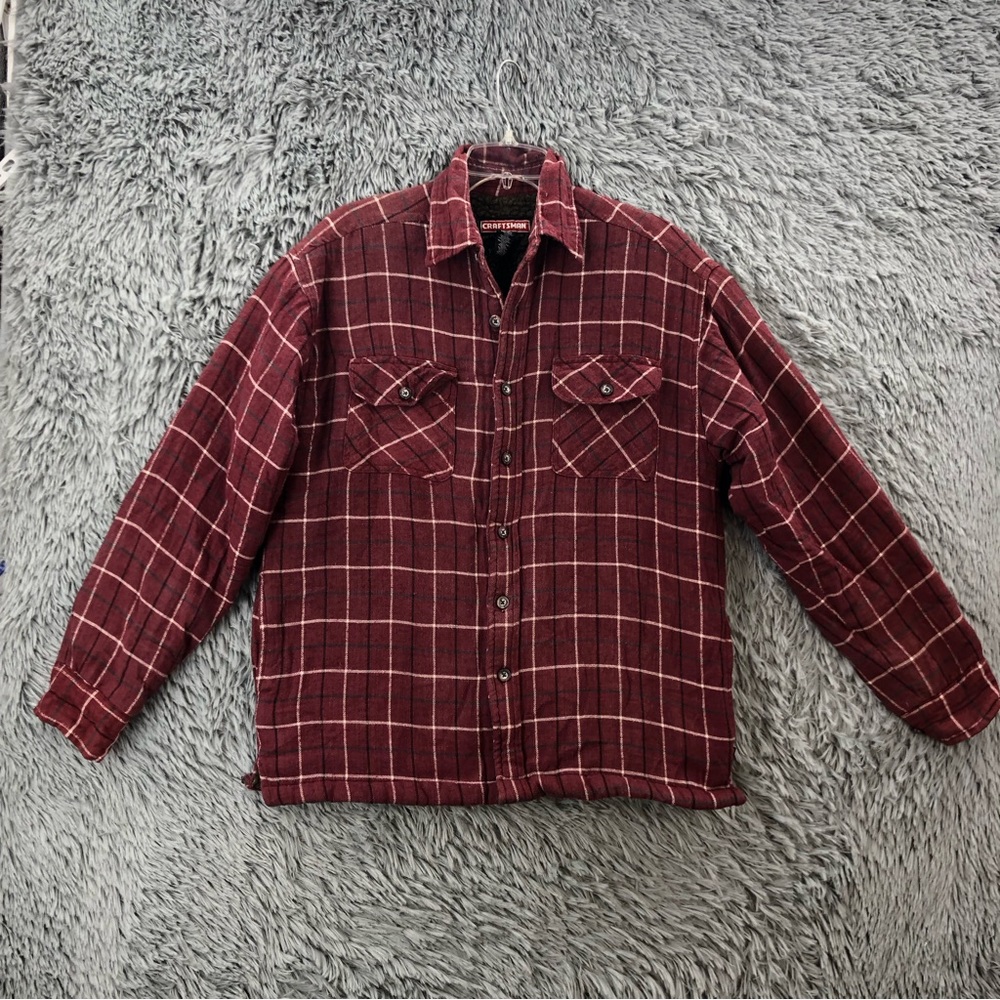 Craftsman Jacket Shacket Mens Medium Sherpa Lined Plaid Full Button Shirt